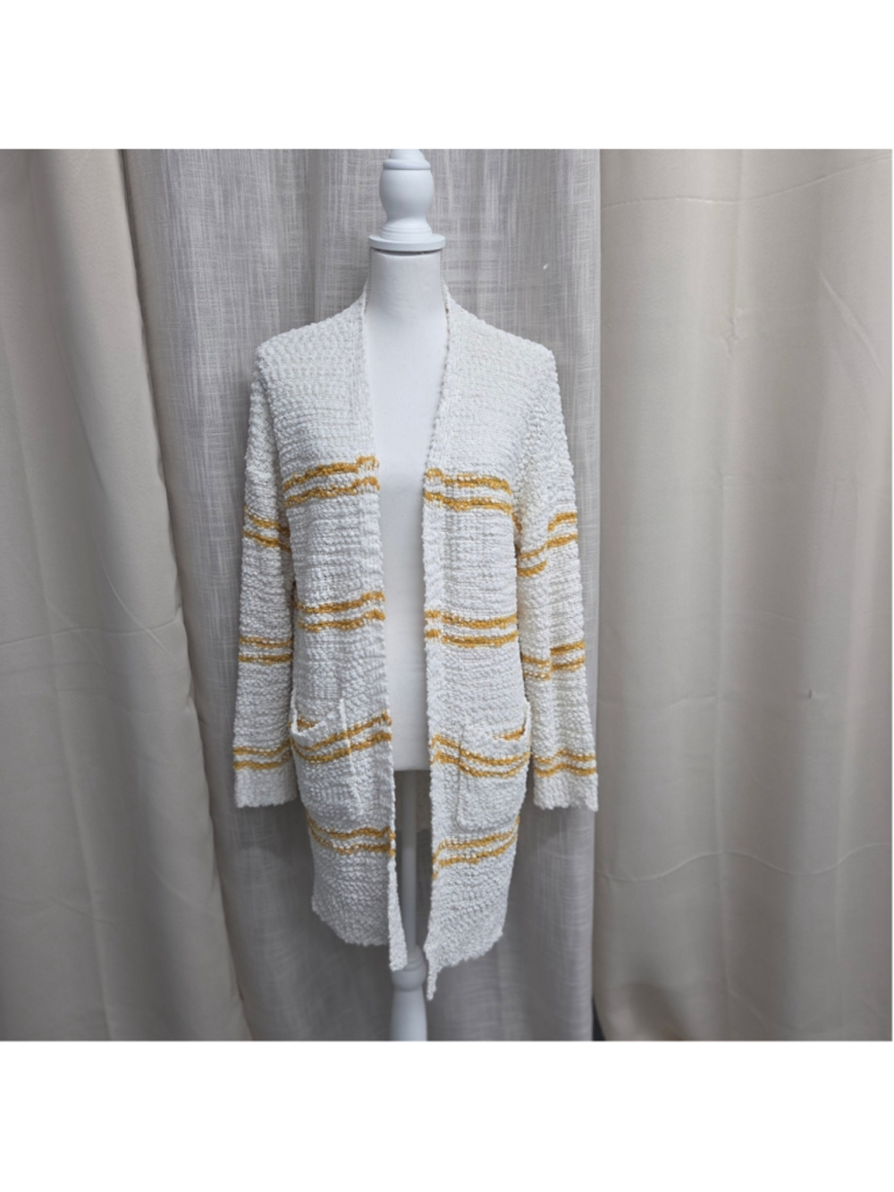 Sienna Sky Cream Open-Front Cardigan Gold Stripes Knitwear Size L